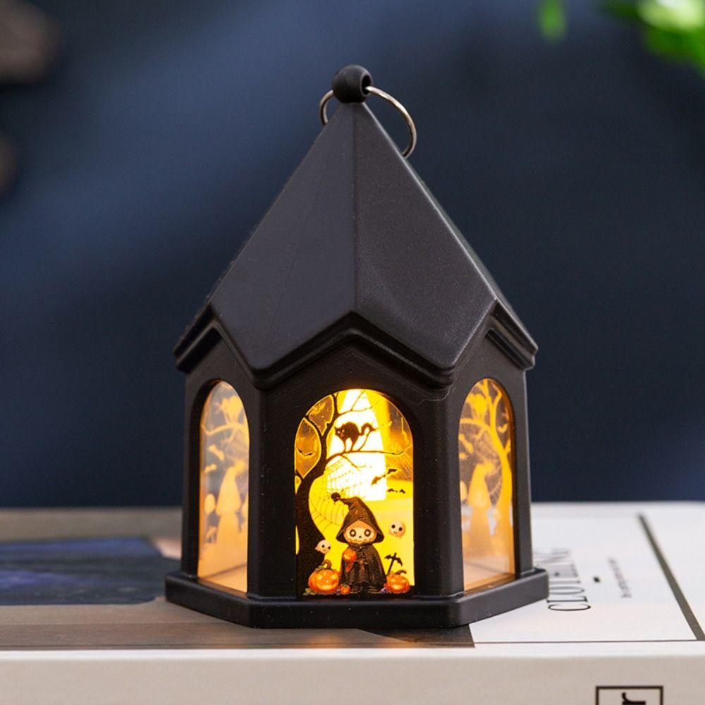 Luminous Halloween Castle Handheld Lantern Mini Candle Wind Lantern  Party Supplies