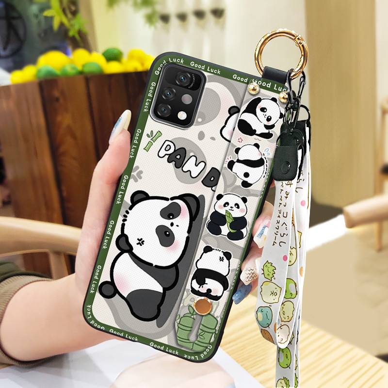 Panda Cartoon Phone Case For UMIDIGI A11 Pro Max Soft Case Wristband Ring Dirt-resistant Silicone Shockproof Wrist Strap