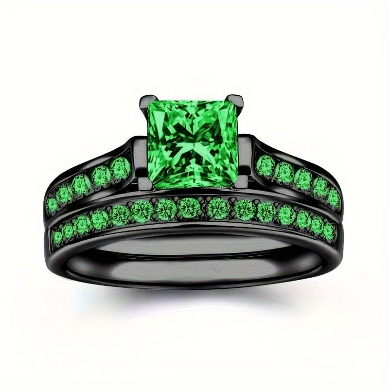 

2 шт./комплект классических великолепных мужских помолвочных украшений 8 мм в ширину, с черным зеленым нашивкой в виде дракона, изысканный женский комплект колец с зеленым цирконом квадратной огранки Female-10