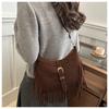 Korean Style Suede Faux Leather Square Bag Tassel Fringe Crossbody Shoulder Purse for Women