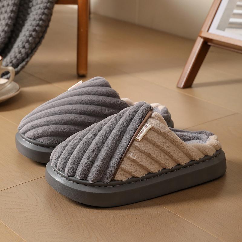 Large size cotton slippers autumn and winter baotou home floor non-slip warm velvet simple slippers fashion