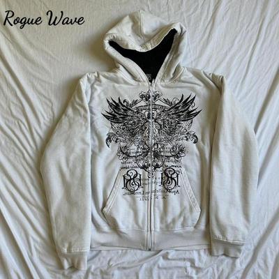 RogueWave Gótico Vintage Moletons Y2K Grunge Gráfico Manga Longa Moletom com Capuz Estética Japonesa Harajuku