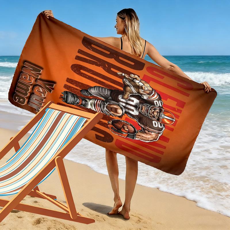 Name Custom Cleveland Browns Print Beach Towel, Large Soft Quick Dry Towel for Beach Camping Swimming