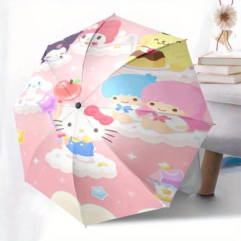 Hello Kitty,Sanrio Characters Automatic Folding Umbrella Simple 8 Rib Design, Bright Cartoon Pattern, Durable Iron Frame, Suitable For Trave