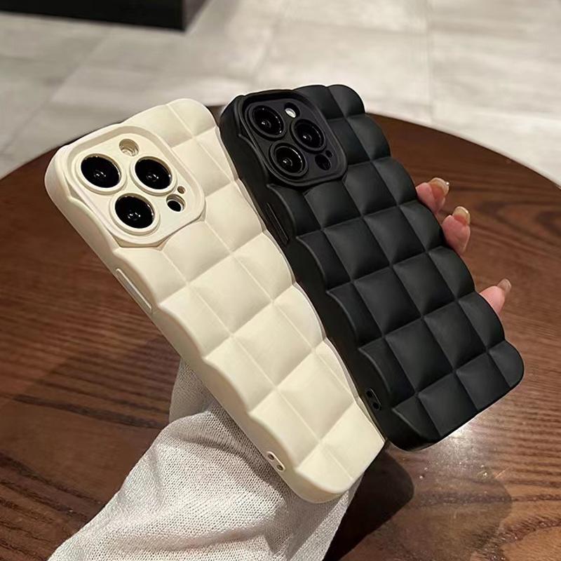 3d Diamond Plaid Phone Case For Iphone 11 12 13 14 Pro X Xr Xs Max 6s 7 8 Plus Matte Fashion Shockproof Soft Silicon Phone Case