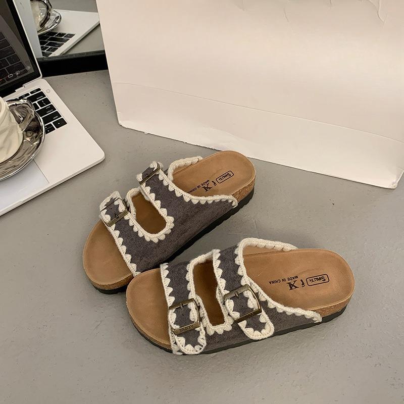 

New Soft Leather Thick-soled Women s Fashionable One-shoulder Shoes and Half Slippers 40 серый