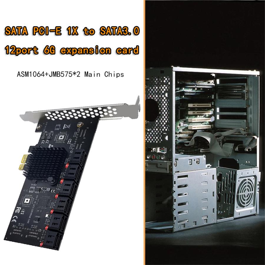 PCIE SATA Adapter Card 12 Port SATA 3 PCI Express X1 Expansion Card Riser Card