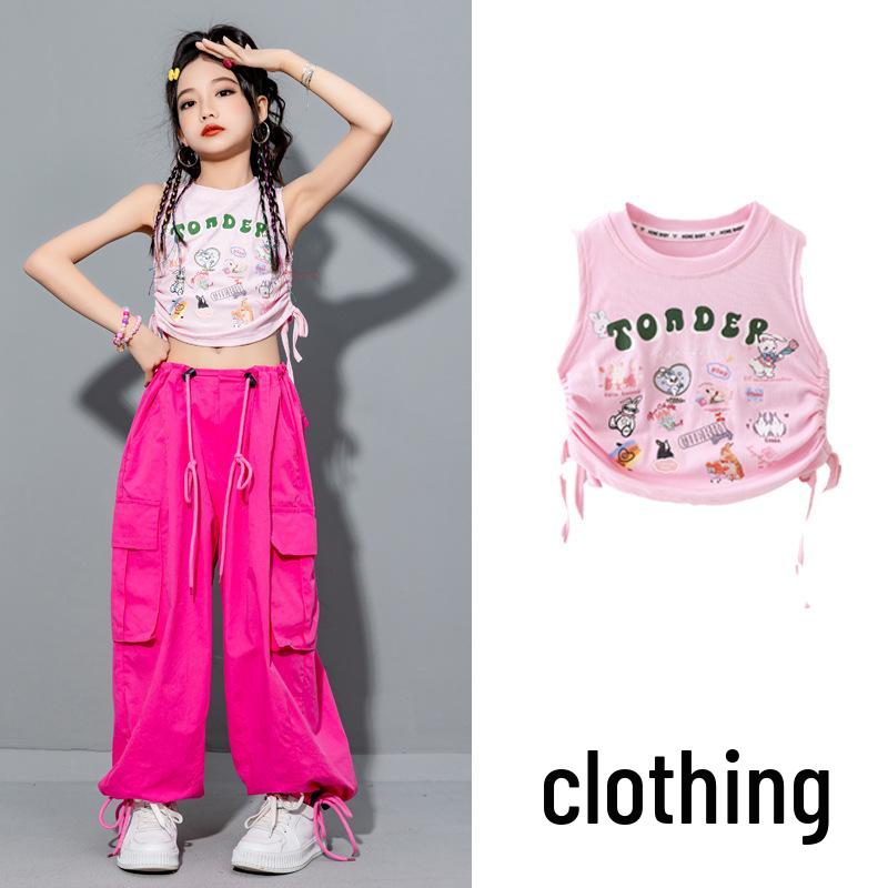 

Модный летний костюм для джазовых танцев для девочек - Костюм для уличных танцев хип-хоп 120cm