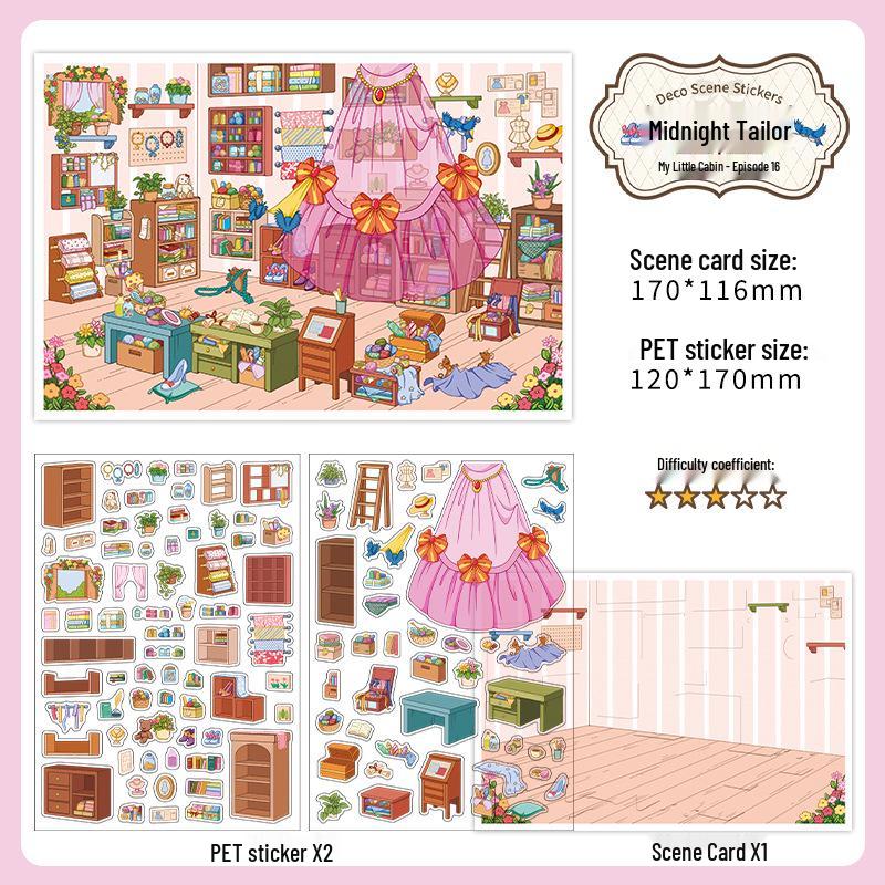 My Little House Series: White Card + PET 2.5D Scenery Stickers (3 Sheets)