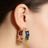 Multicolor Square Synthetic Zirconia Inlaid Golden Plated Hoop Earrings for Women Elegant Banquet Wedding Jewelry Crafts