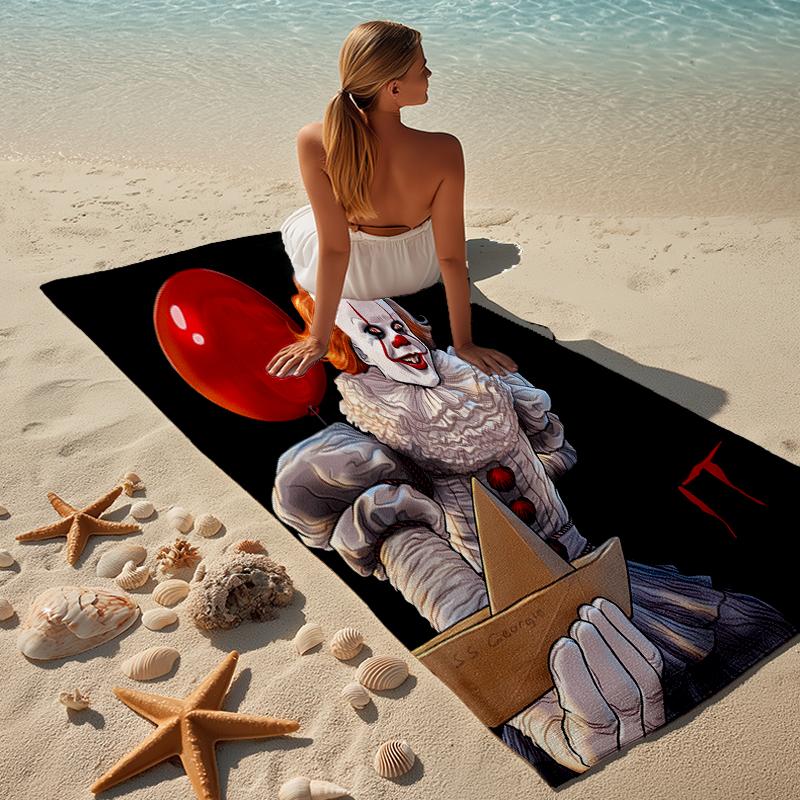 proof beach towel with a Pennywise the Dancing Clown1 pattern - soft,absorbent,quick-drying,machine washable - perfect for swimming,camping,bathing