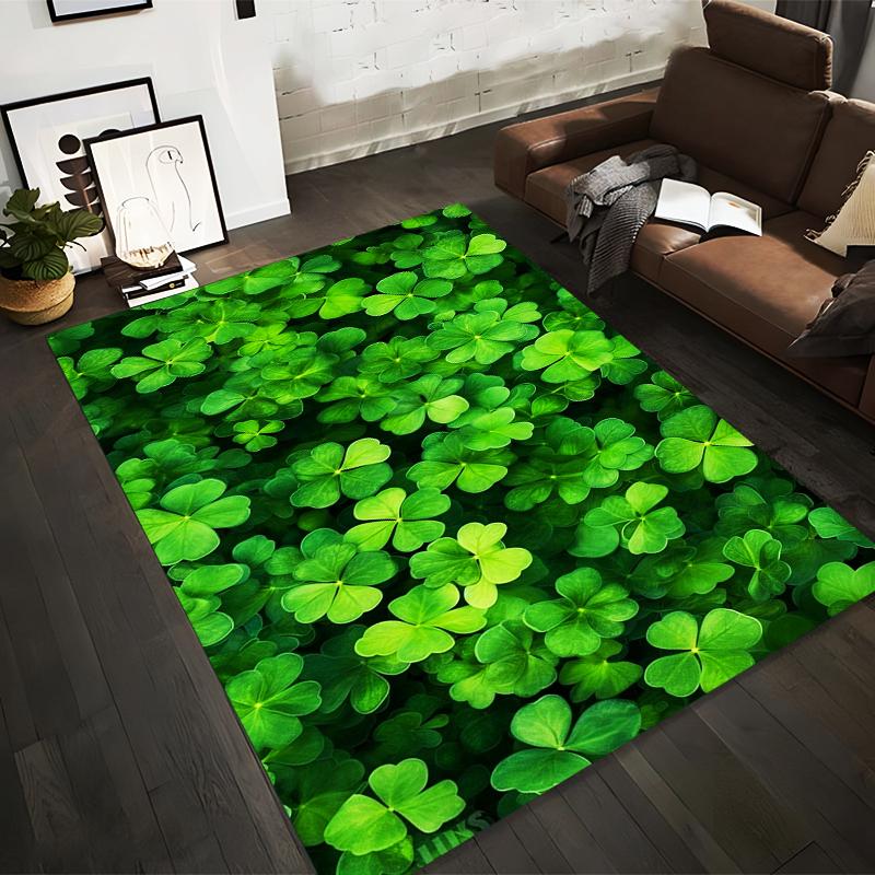 Green Clover Pattern Rug Non-slip rug suitable for living room and bedroom sofas.
