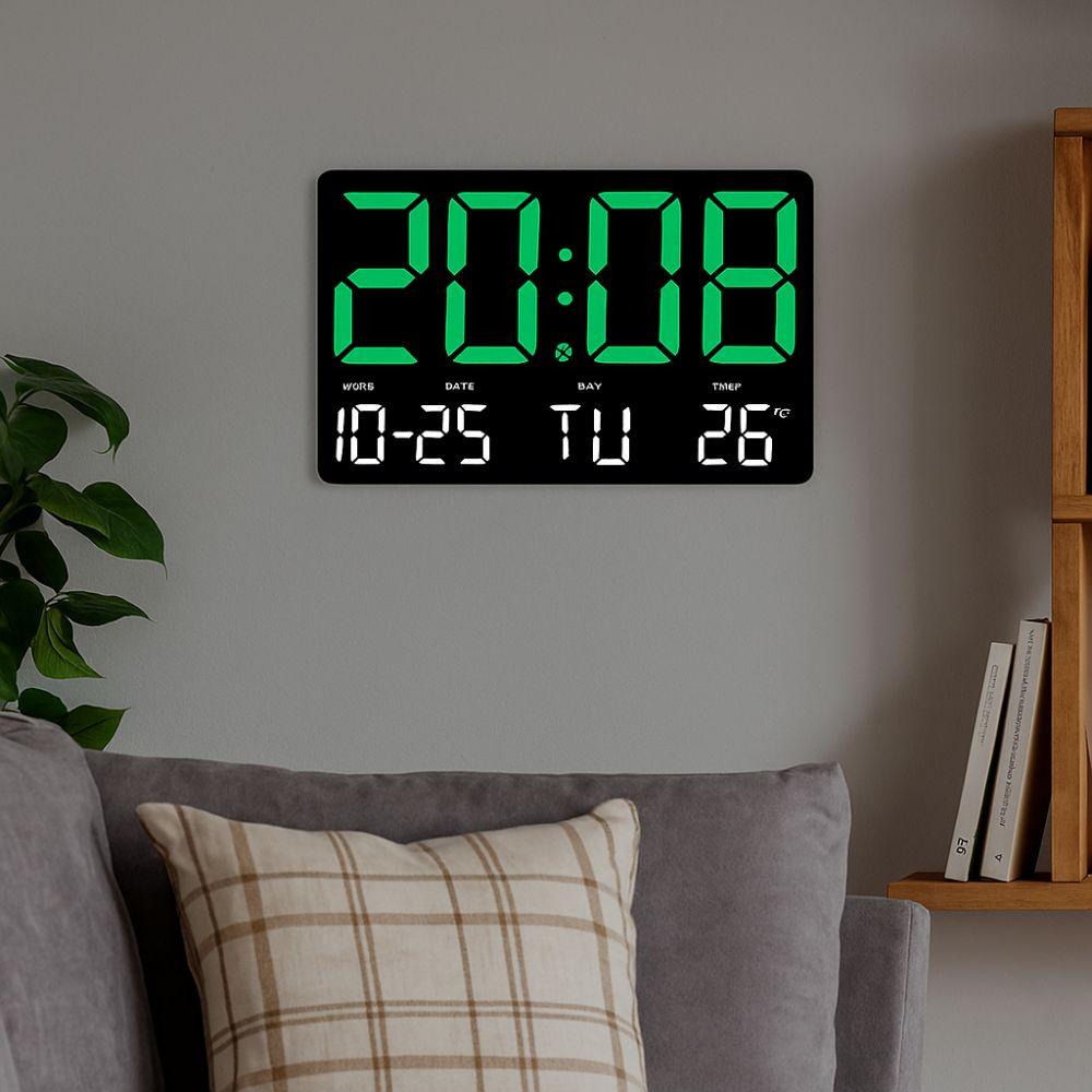 Large Screen Display LED Digital Wall Clock Date Display Remote Control Electronic Alarm Clock 12/24H Format Temperature Display