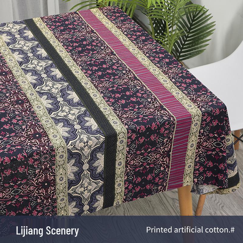 Ethnic Style Cotton Linen Fabric – Lijiang Yunnan Print for Tablecloths, Clothing, Curtains, and Bags
