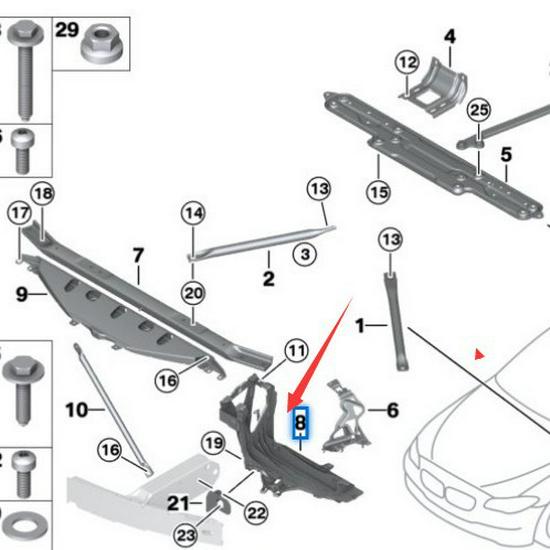 BMW 5 Series F10/F18 Front Headlight Brackets (Left/Right), Part Nos. 51647200793/51647200794