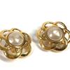 CHANEL vintage Faux Pearl Flower Accessories Earrings Metal Gold