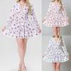 Spring Elegant Floral V Neck Lace Short Dress For Women With Puff Sleeves