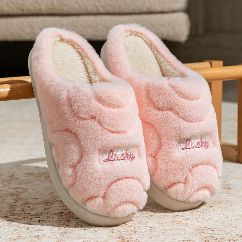 Slippers Autumn and Winter Cotton Slippers Home Color Matching Plush Indoor Cotton Shoes Warm Thickened Wool Slippers Couple Cotton Mop