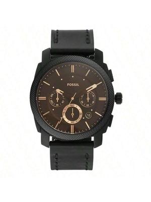 Montre à Quartz pour Homme Cadran Marron Bracelet en Cuir Noir, au design décontracté et élégant, cadeau parfait et excellent pour les petits amis, les amis, les maris. FS5586