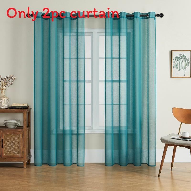 Color Modern Solid Light Transmission Curtain Bedroom Living Room Sheer Semi