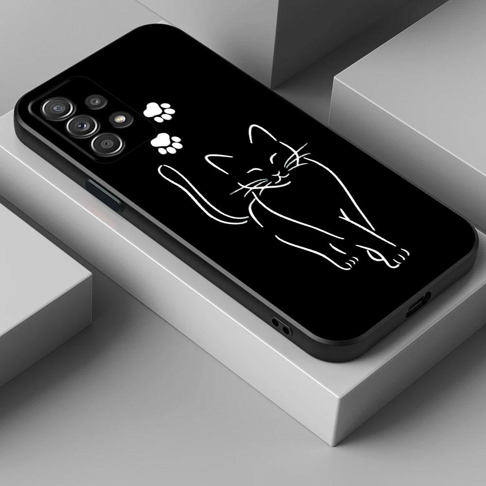 Black Cat Line Phone Case For Samsung Galaxy A15 A25 A24 A23 A22 A21S A20s A13 A10 A05S A04 A03 A02 A14 A15 Soft Back Cover Cats