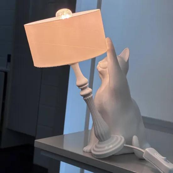 Yousheng Naughty Cat Table Lamp 3D Printed Cat Tipping Night Light Creative Bedside Light for Living Room Bedroom Home