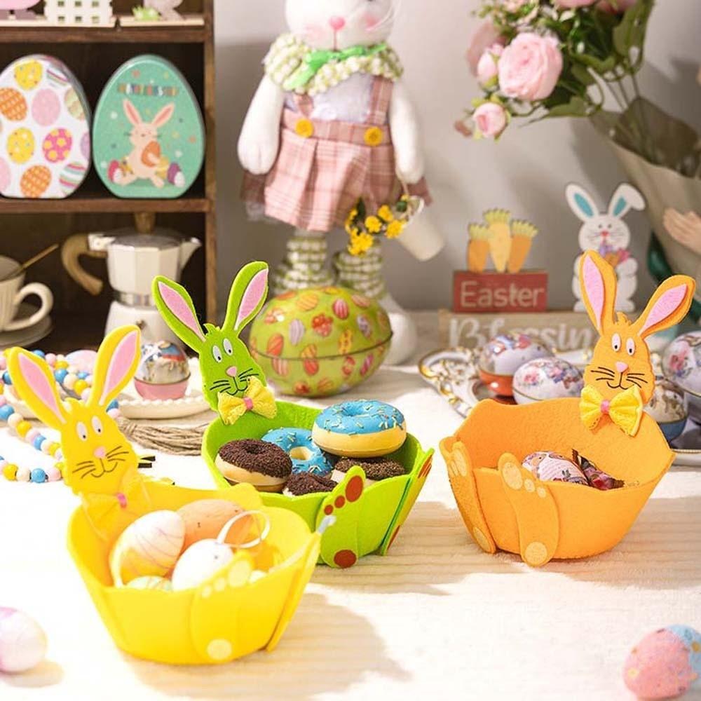 Metal Felt Bunny Basket Cut Easter Storage Case Home Decor Ornaments Rabbit Candy Box Chocolate