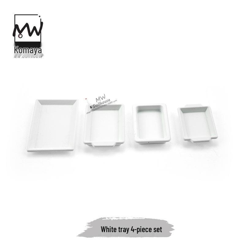 Miniature Dollhouse Food Scene Accessories: 4-Piece Tray and Plates Set (D239)