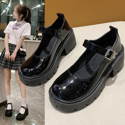 Thick-soled Style Single Shoes Spring Summer One Word Buckle Retro British Style Small Leather Shoes Casual Shoes Women
