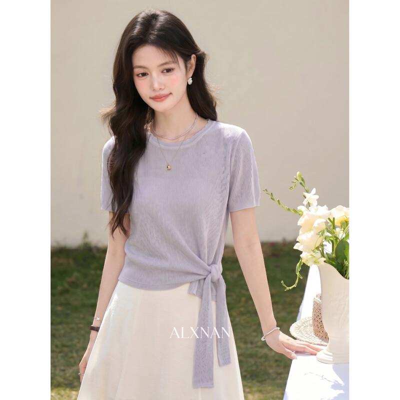 Lu Xiang Nan Women s Light Purple Thin Knitted T-Shirt S