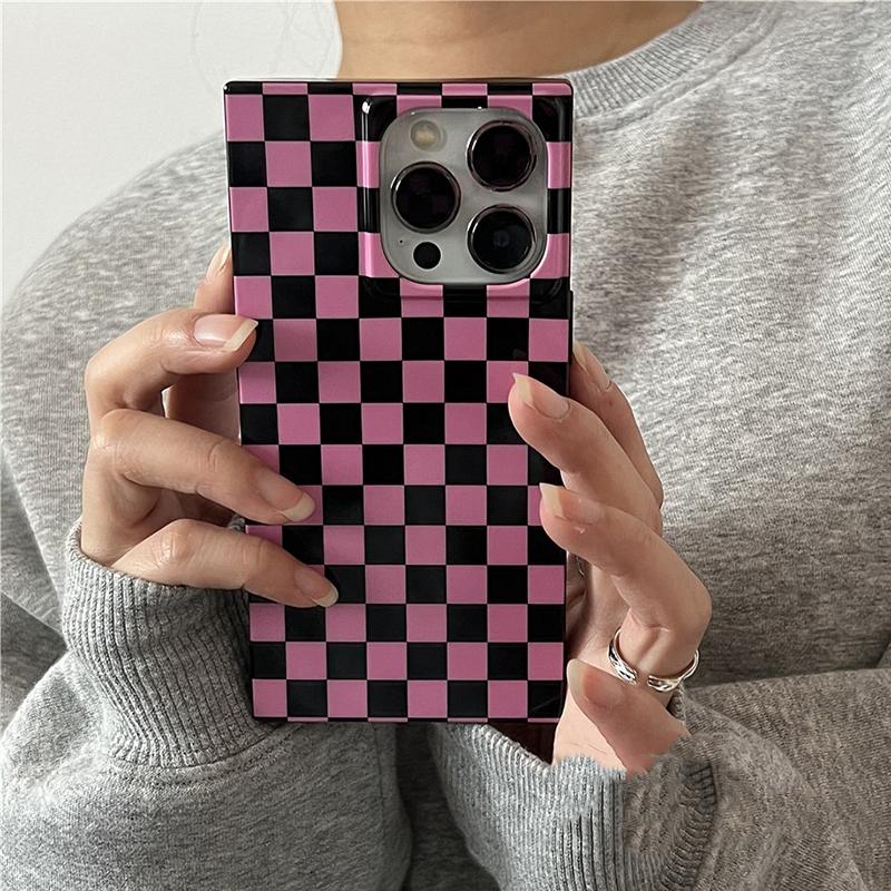 Fashion Pink Black Plaid Shockproof Back Cover Case For iPhone 15 Pro Max 17 16 13 14