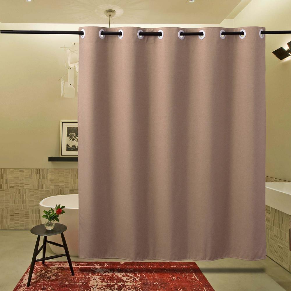 Waterproof Linen Look Shower Curtain Thick Set No Drill Bathroom Partition Curtain