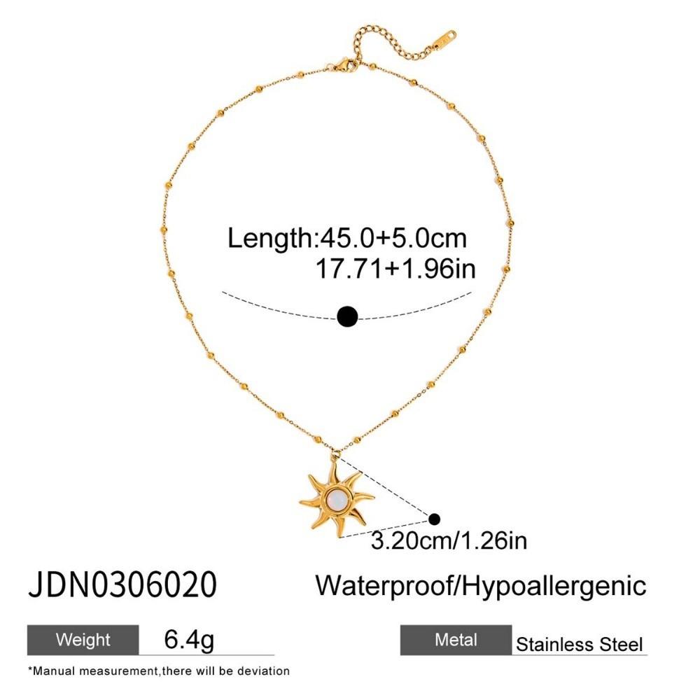Bohemian 18K Gold Plated Necklace Stainless Steel Double Stacked Neck Chain Sun Pendant  Beach