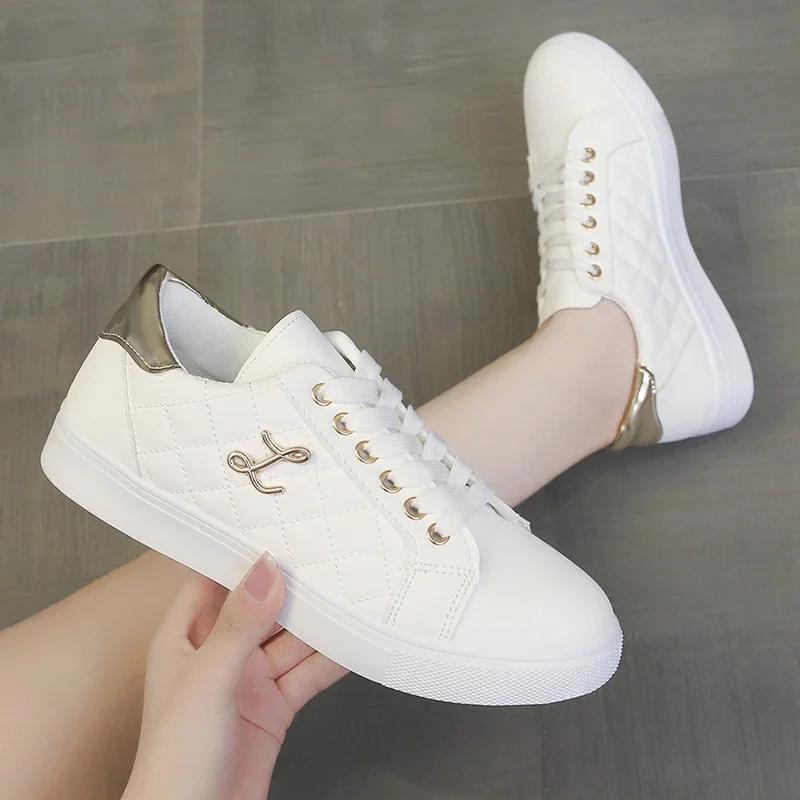 Fashion New Women Single Shoe Low Cut Flat Bottom Lace Up Round Toe Vulcanized Shoes Solid Color Flat Casual Sports Shoes 36-41