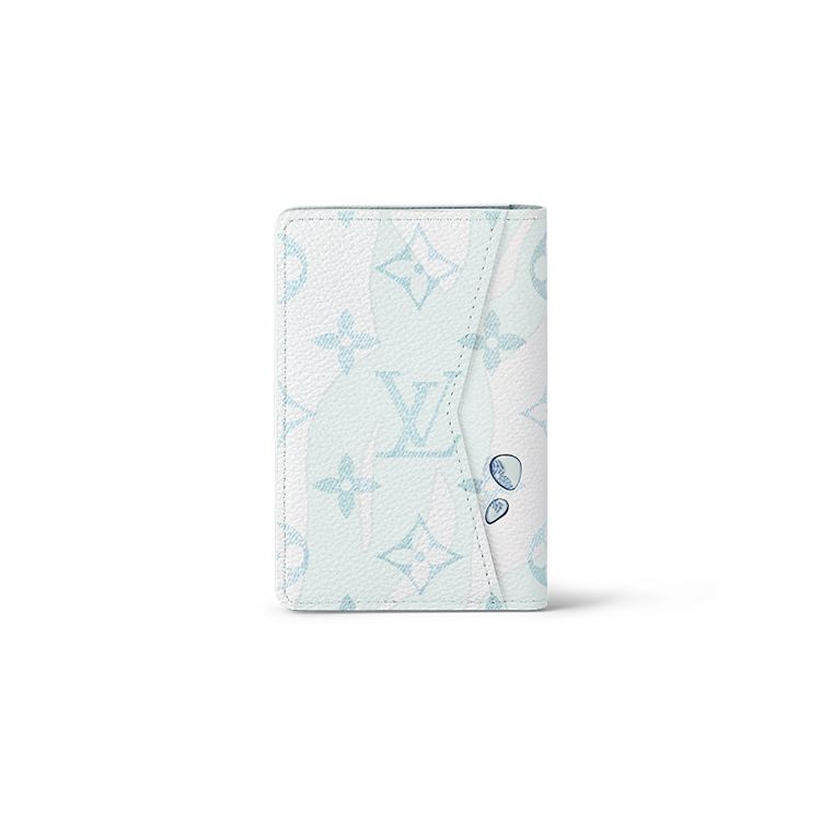 Louis Vuitton Pocket Organizer Vintage Ink Wash Print Water Park Water Droplet Print Coated Canvas With Leather Trim Card Holder Wallet Regular M82371
