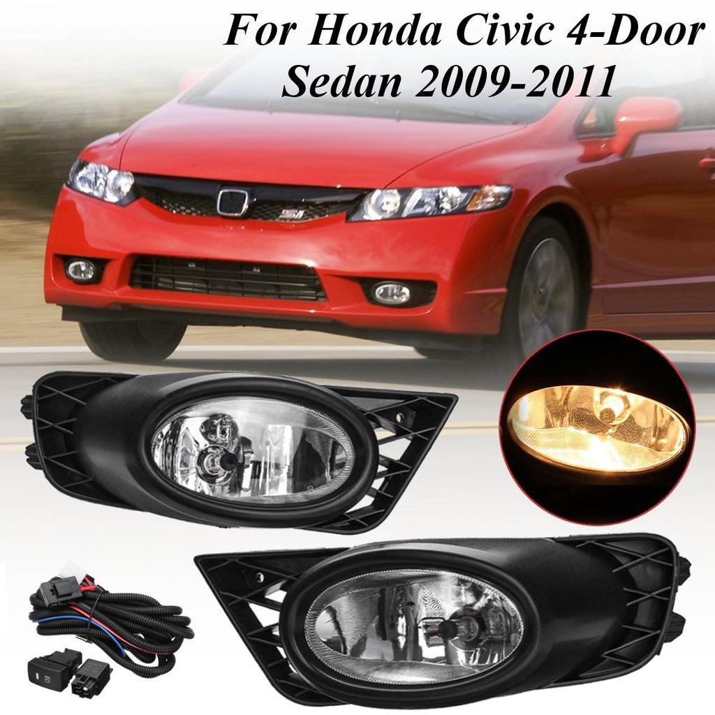 For 2006-2011 Honda Civic Sedan 4Dr JDM Black Headlights+2x Halogen Light Bulbs