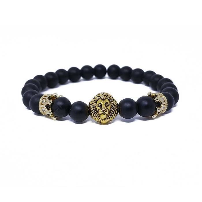 Bracelet - SHOP-STORY - KING BRACELET - Black Onyx - Lion Head - 8 Mm Beads