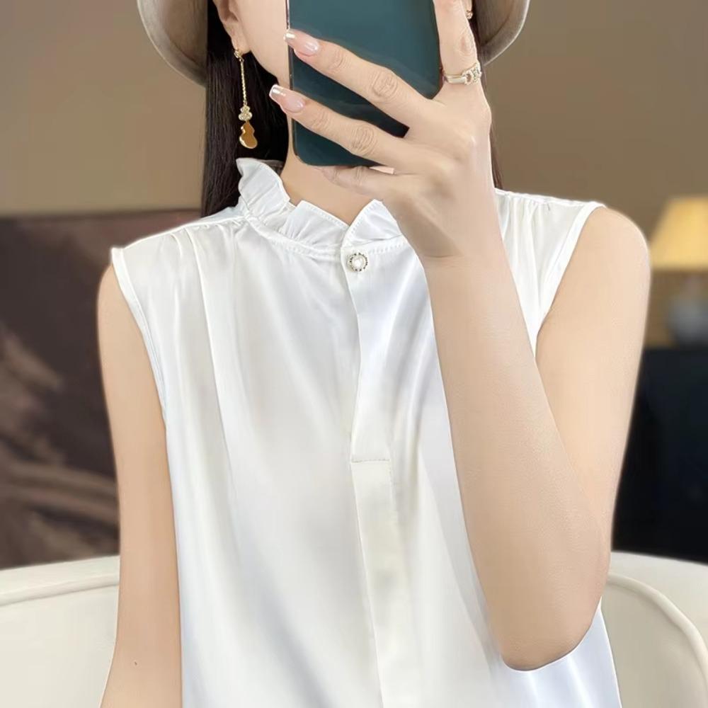 Ruffles Sleeveless Blouse Thin T Shirt Women Sweet Shirts Crop Tops  Summer