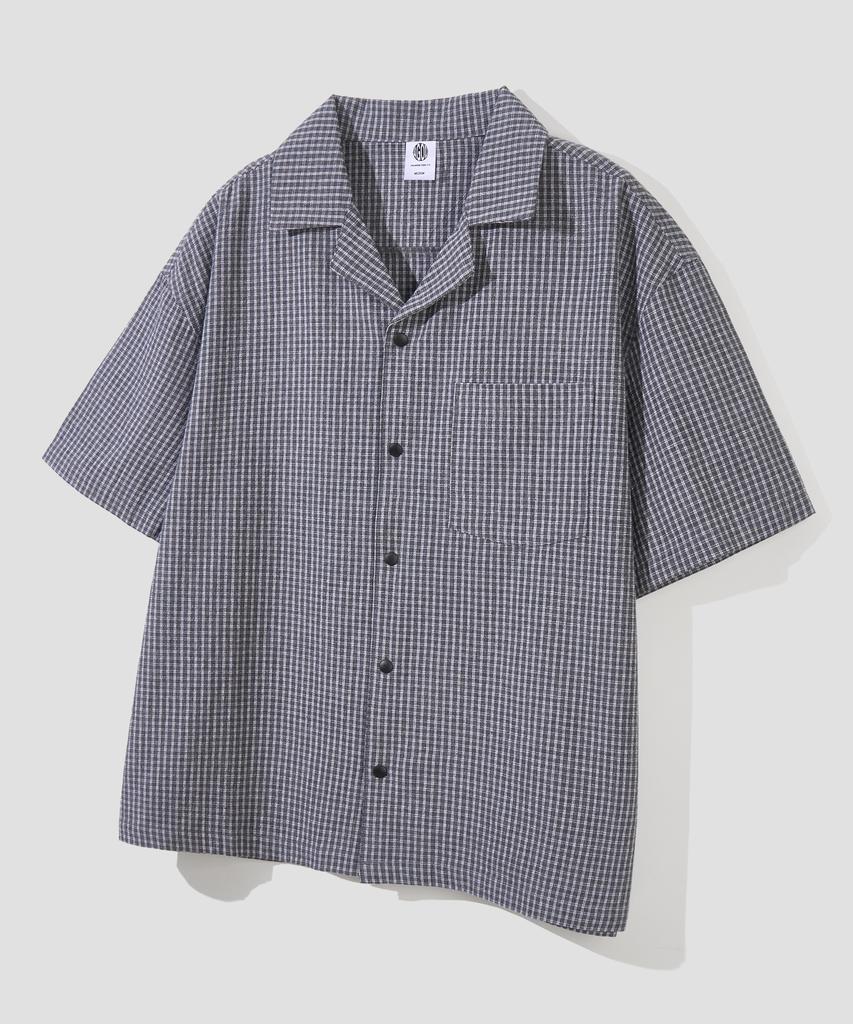 AGOD Open Collar Check Half Shirt [Black]