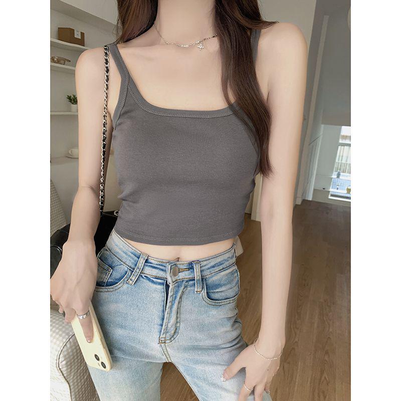 Damen Sommer-Camisole: Verstellbares Trägertop mit integriertem BH und Brustpolstern, Anti-Hänge-Effekt, Trägerloses Design