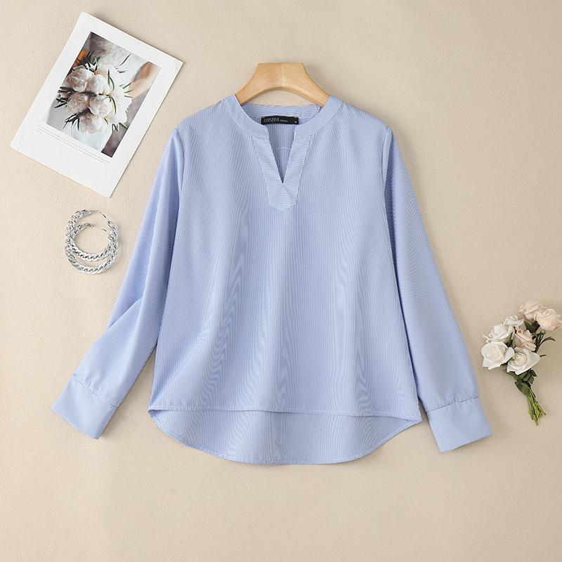 ZANZEA Camicetta casual da donna a righe con scollo a V larga a maniche lunghe
