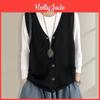 Vneck Women Vest Sleeveless Knitting Single Breasted Warm Waistcoat Solid Color Loose