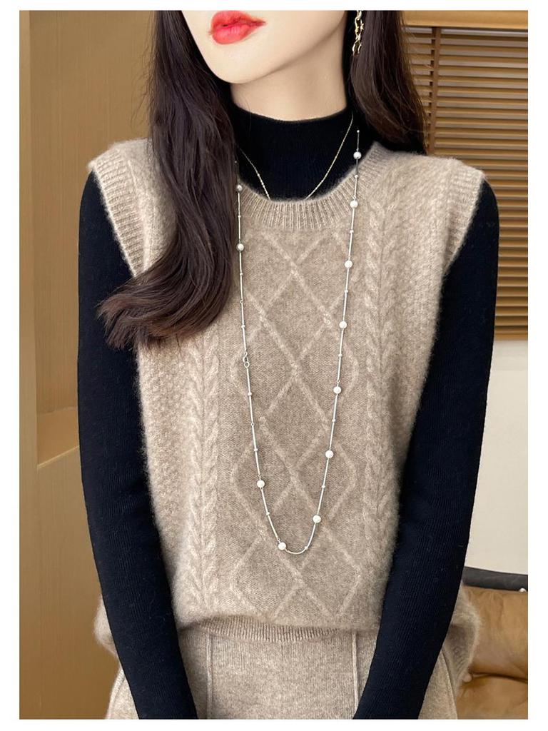 Women's Autumn Winter 100% Wool Knit Vest Sweater - Chic Sleeveless Layering Gilet