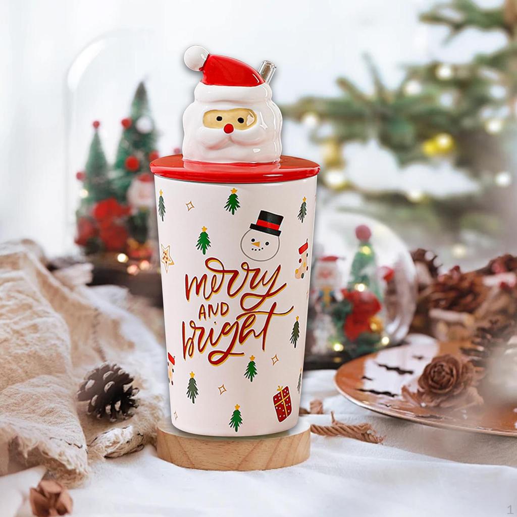 Ceramic Mug with Lid for Christmas, 400ml Santa Claus Coffee And Tea Cup