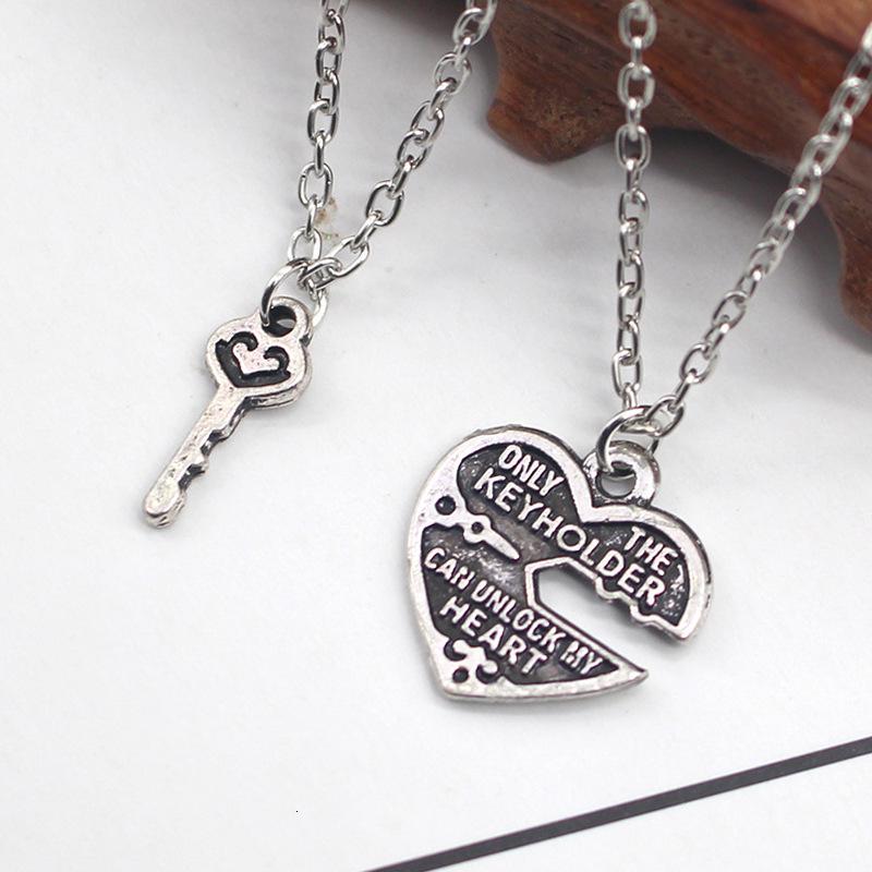 Creative Fashion Couple Necklace with Heart-Shaped Key-Lock Pendant
