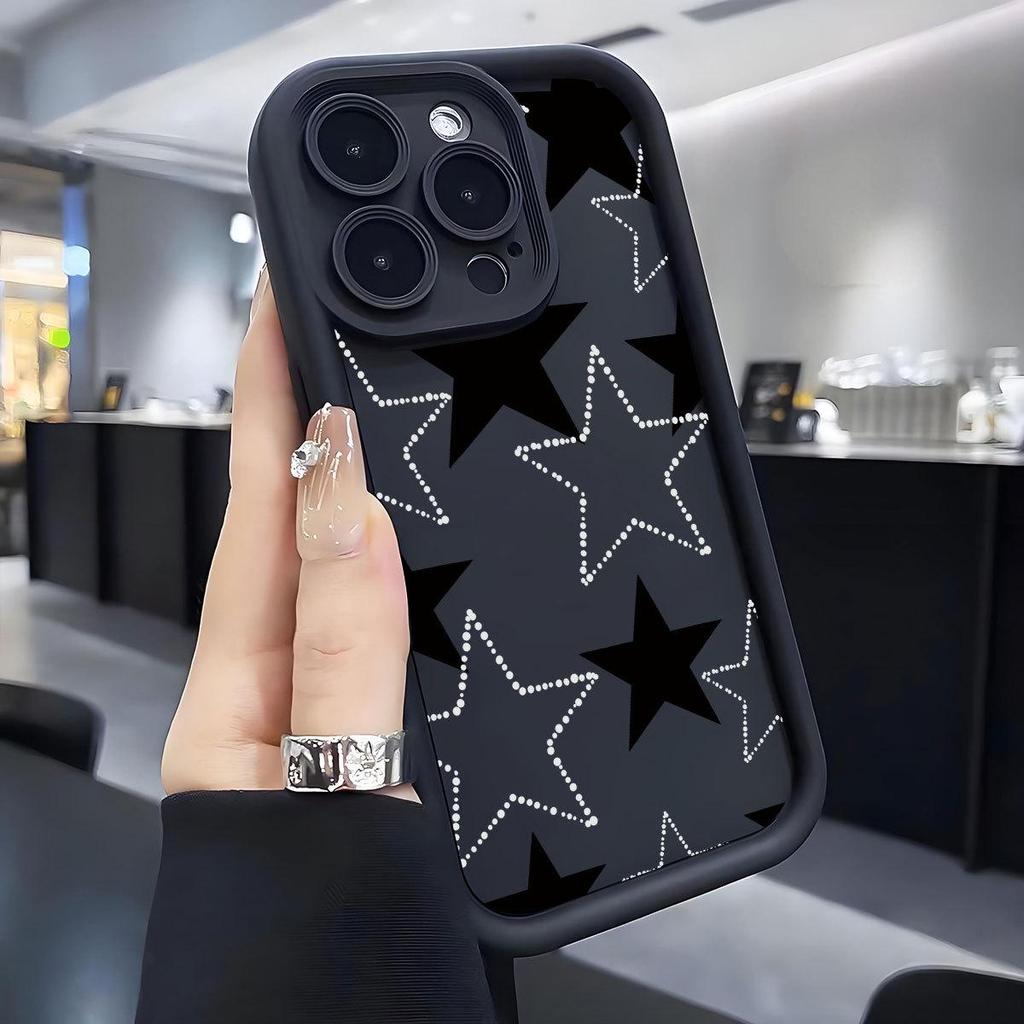 Capa de Celular Preta com Design de Ranhura de Estrela Real para iPhone 14/15/16/17 Pro Max