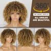 XINRAN Short Curly Blonde Wig For Black Women Afro Kinky Curly Wig With Bangs Synthetic Natural Glueless Ombre Brown Blonde Cosplay Wig