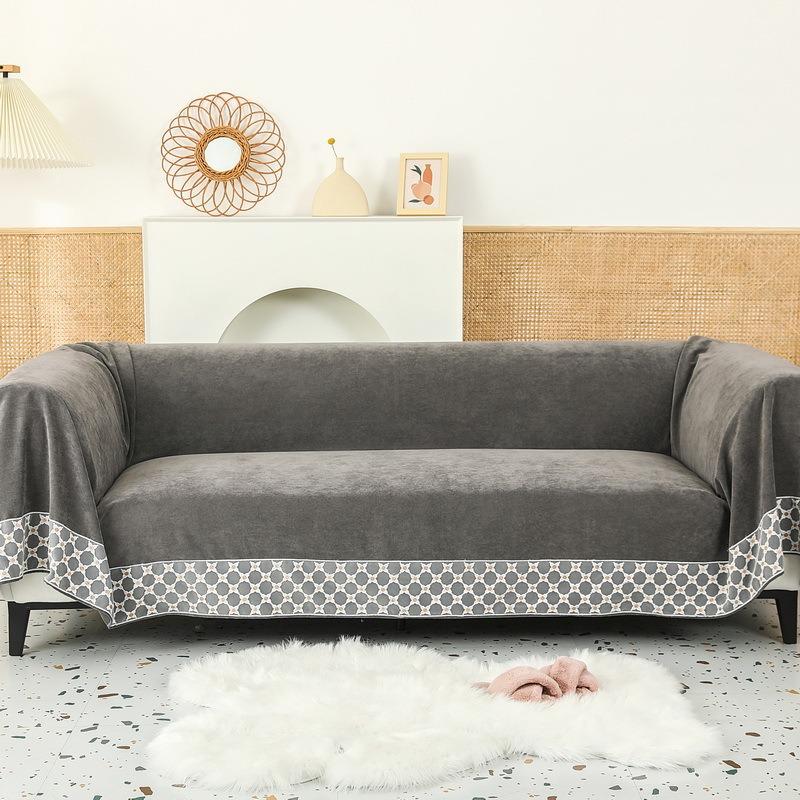 Four Seasons Waterproof Solid Color Cut Velvet Sofa Cover Simple Anti-Slip Urine and Anti-Dirty Sofa Cover