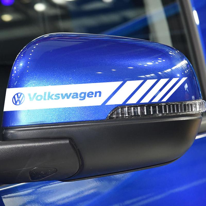 2Pcs Car Stripe Stickers Rearview Mirror Reflective Vinyl Decals Decoration For Volkswagen Passat Polo Golf Beetle Caddy T5 Up Eos Tiguan SkodaA5