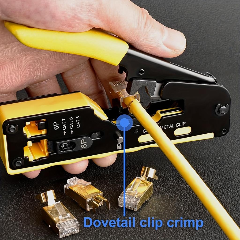 Ratcheting Modular Data Cable Crimper / Wire Stripper / Wire Cutter for RJ11/RJ12 Standard, RJ45 Pass-Thru Connectors